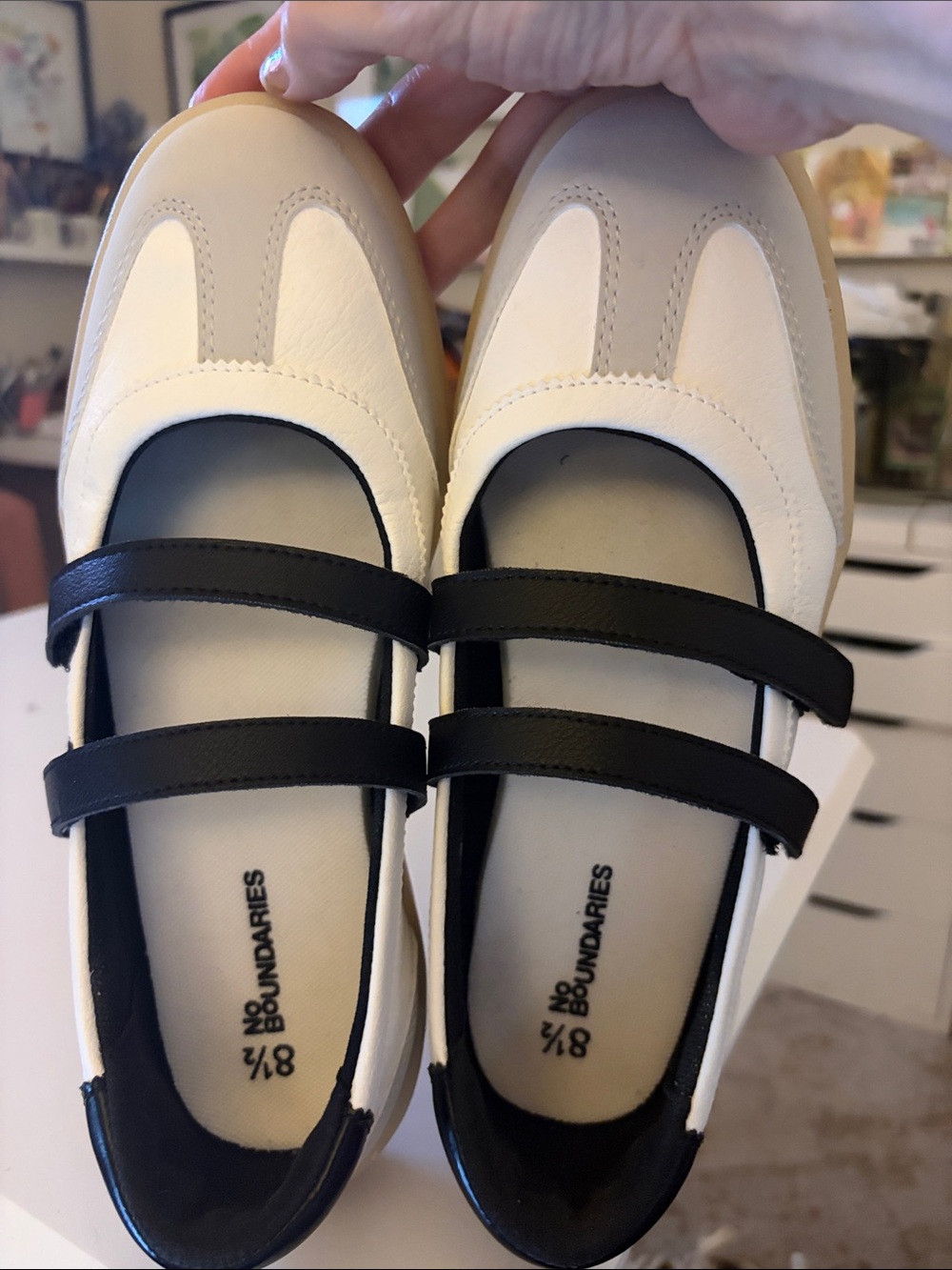 No Boundaries Cream and Black Double-Strap Mary Jane Flats